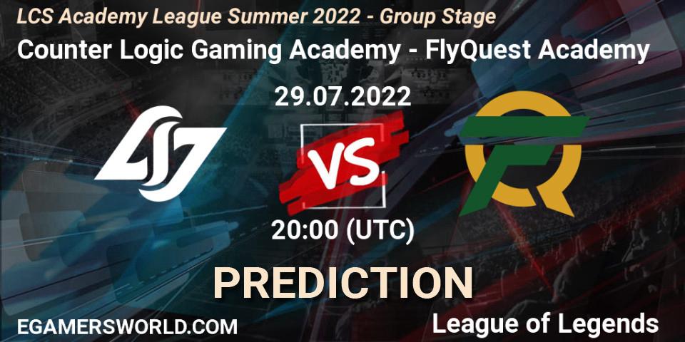 Prognose für das Spiel Counter Logic Gaming Academy VS FlyQuest Academy. 29.07.22. LoL - LCS Academy League Summer 2022 - Group Stage