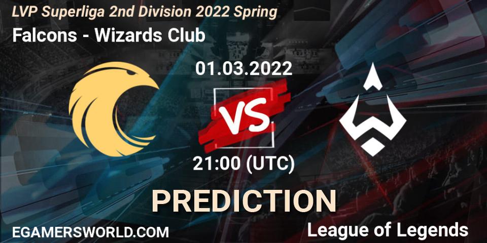 Prognose für das Spiel Falcons VS Wizards Club. 01.03.2022 at 21:00. LoL - LVP Superliga 2nd Division 2022 Spring