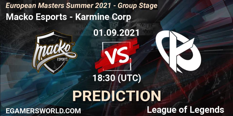 Prognose für das Spiel Macko Esports VS Karmine Corp. 01.09.21. LoL - European Masters Summer 2021 - Group Stage