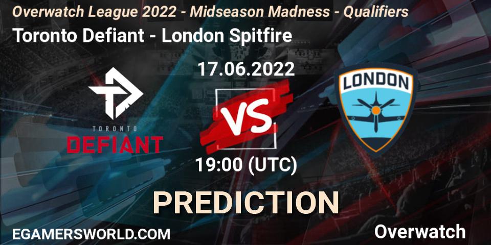 Prognose für das Spiel Toronto Defiant VS London Spitfire. 17.06.22. Overwatch - Overwatch League 2022 - Midseason Madness - Qualifiers