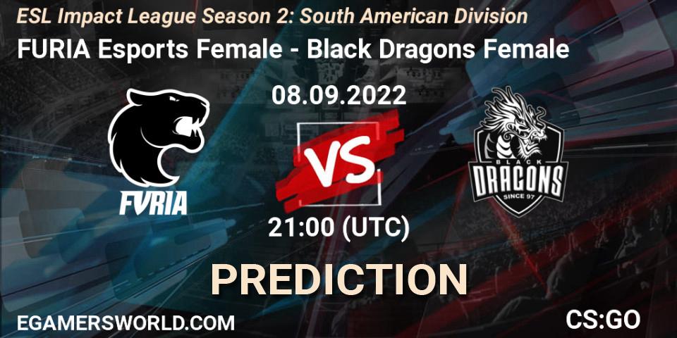 Prognose für das Spiel FURIA Esports Female VS Black Dragons Female. 08.09.2022 at 21:00. Counter-Strike (CS2) - ESL Impact League Season 2: South American Division
