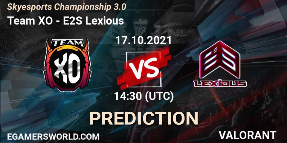 Prognose für das Spiel Team XO VS E2S Lexious. 17.10.2021 at 14:30. VALORANT - Skyesports Championship 3.0