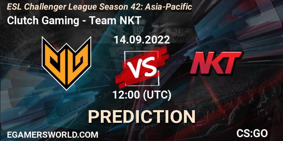 Prognose für das Spiel Clutch Gaming VS Team NKT. 14.09.2022 at 12:00. Counter-Strike (CS2) - ESL Challenger League Season 42: Asia-Pacific