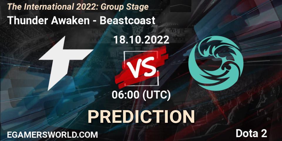 Prognose für das Spiel Thunder Awaken VS Beastcoast. 18.10.2022 at 06:37. Dota 2 - The International 2022: Group Stage