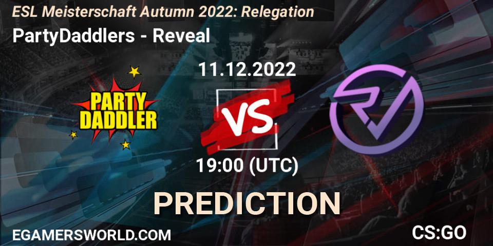 Prognose für das Spiel PartyDaddlers VS Reveal. 11.12.2022 at 19:00. Counter-Strike (CS2) - ESL Meisterschaft Autumn 2022: Relegation