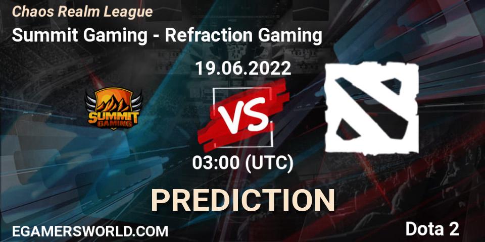 Prognose für das Spiel Summit Gaming VS Refraction Gaming. 18.06.2022 at 03:26. Dota 2 - Chaos Realm League 