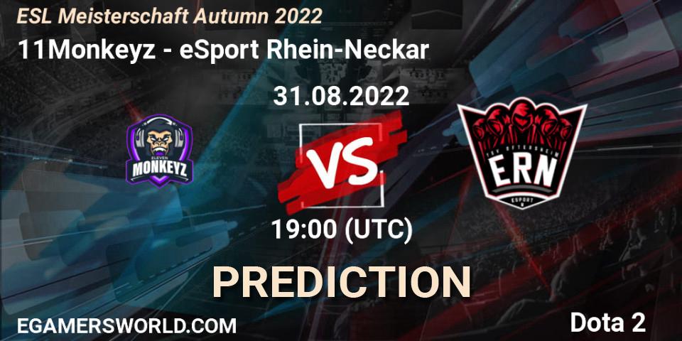 Prognose für das Spiel 11Monkeyz VS eSport Rhein-Neckar. 31.08.2022 at 19:00. Dota 2 - ESL Meisterschaft Autumn 2022