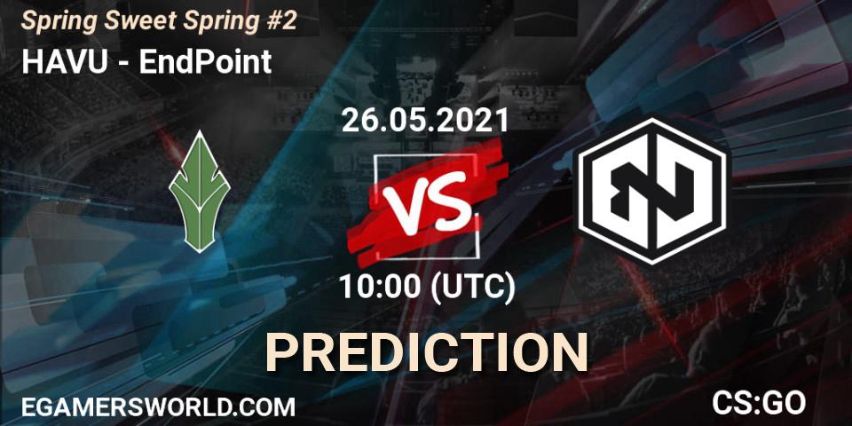 Prognose für das Spiel HAVU VS EndPoint. 26.05.2021 at 11:10. Counter-Strike (CS2) - Spring Sweet Spring #2