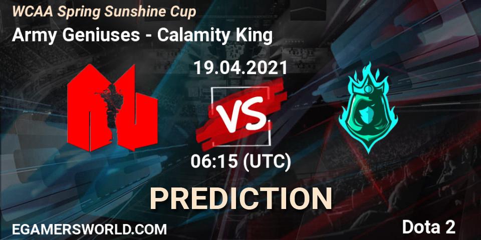 Prognose für das Spiel Army Geniuses VS Calamity King. 19.04.2021 at 06:27. Dota 2 - WCAA Spring Sunshine Cup