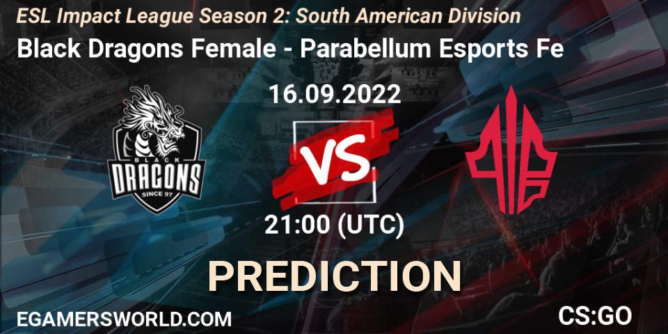 Prognose für das Spiel Black Dragons Female VS Parabellum Esports Fe. 16.09.2022 at 21:00. Counter-Strike (CS2) - ESL Impact League Season 2: South American Division
