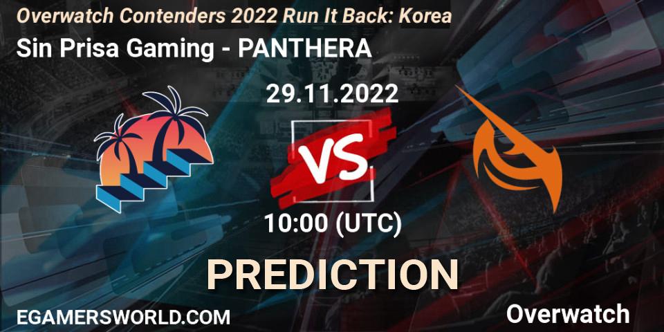Prognose für das Spiel Sin Prisa Gaming VS PANTHERA. 29.11.2022 at 10:00. Overwatch - Overwatch Contenders 2022 Run It Back: Korea