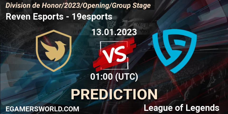 Prognose für das Spiel Reven Esports VS 19esports. 13.01.2023 at 01:00. LoL - División de Honor Opening 2023 - Group Stage