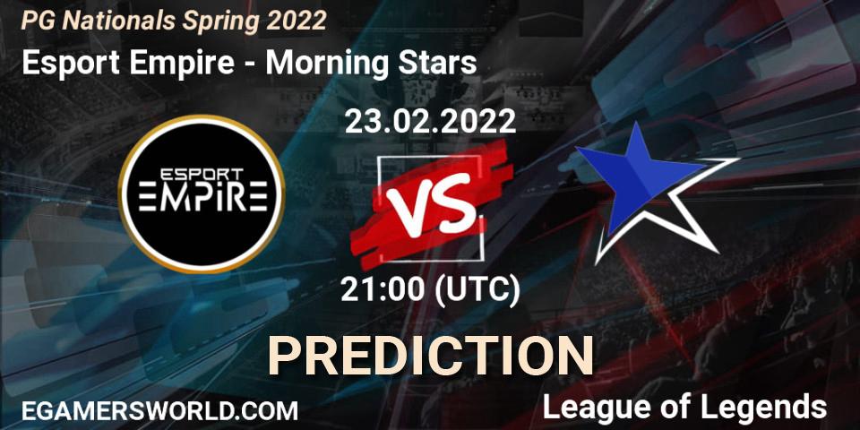 Prognose für das Spiel Esport Empire VS Morning Stars. 23.02.2022 at 21:00. LoL - PG Nationals Spring 2022