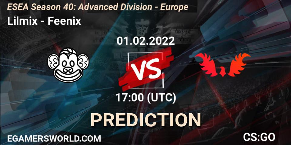 Prognose für das Spiel Lilmix VS Feenix. 01.02.2022 at 17:00. Counter-Strike (CS2) - ESEA Season 40: Advanced Division - Europe