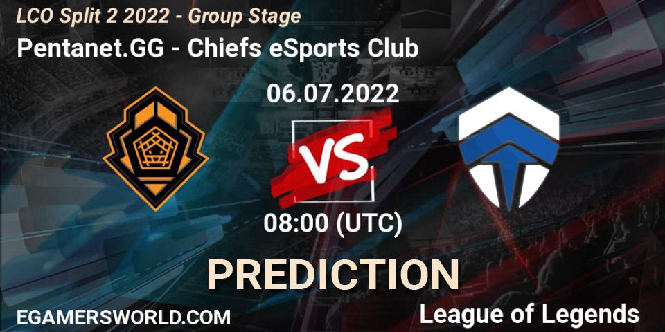 Prognose für das Spiel Pentanet.GG VS Chiefs eSports Club. 06.07.2022 at 08:00. LoL - LCO Split 2 2022 - Group Stage