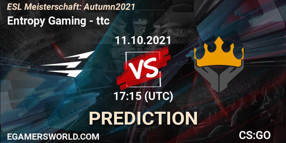 Prognose für das Spiel Entropy Gaming VS ttc. 11.10.2021 at 17:15. Counter-Strike (CS2) - ESL Meisterschaft: Autumn 2021