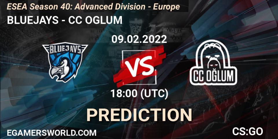 Prognose für das Spiel BLUEJAYS VS CC OGLUM. 09.02.22. CS2 (CS:GO) - ESEA Season 40: Advanced Division - Europe