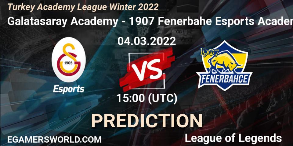 Prognose für das Spiel Galatasaray Academy VS 1907 Fenerbahçe Esports Academy. 04.03.22. LoL - Turkey Academy League Winter 2022