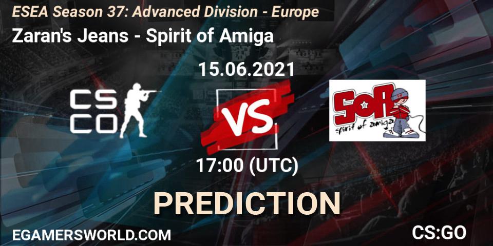 Prognose für das Spiel Zaran's Jeans VS Spirit of Amiga. 15.06.21. CS2 (CS:GO) - ESEA Season 37: Advanced Division - Europe