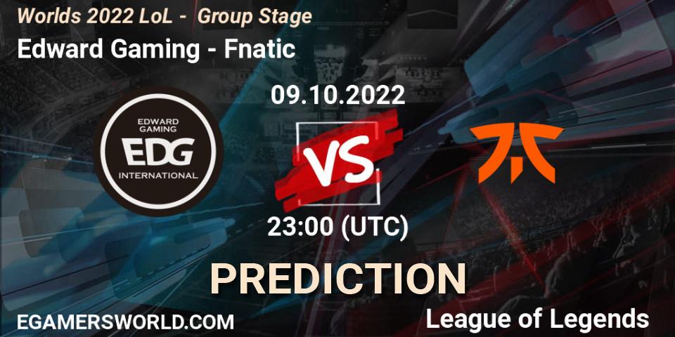 Prognose für das Spiel Edward Gaming VS Fnatic. 09.10.2022 at 23:00. LoL - Worlds 2022 LoL - Group Stage