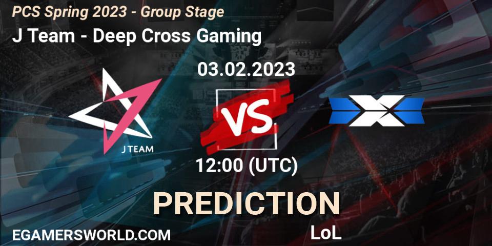 Prognose für das Spiel J Team VS Deep Cross Gaming. 03.02.23. LoL - PCS Spring 2023 - Group Stage