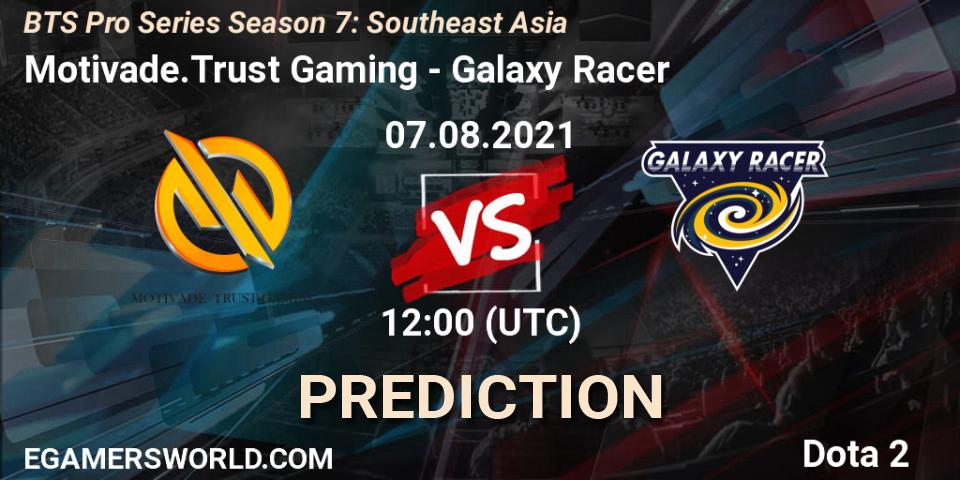 Prognose für das Spiel Motivade.Trust Gaming VS Galaxy Racer. 07.08.2021 at 11:53. Dota 2 - BTS Pro Series Season 7: Southeast Asia