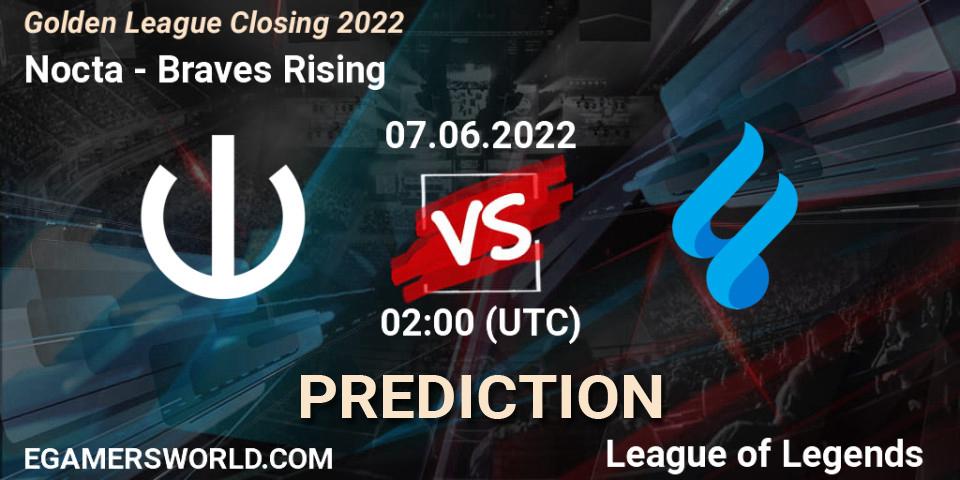 Prognose für das Spiel Nocta VS Braves Rising. 07.06.2022 at 02:00. LoL - Golden League Closing 2022