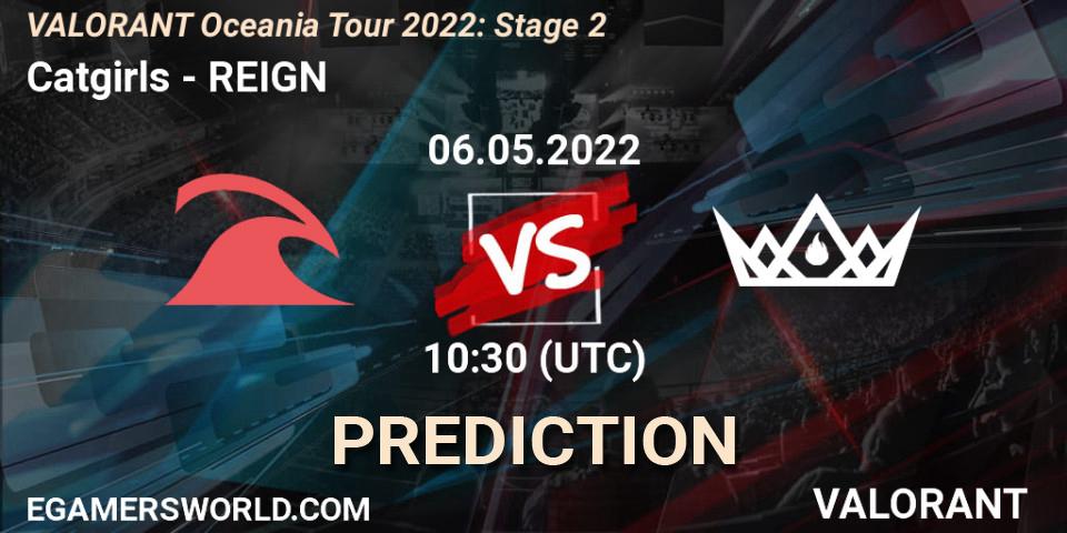 Prognose für das Spiel Catgirls VS REIGN. 06.05.2022 at 10:30. VALORANT - VALORANT Oceania Tour 2022: Stage 2