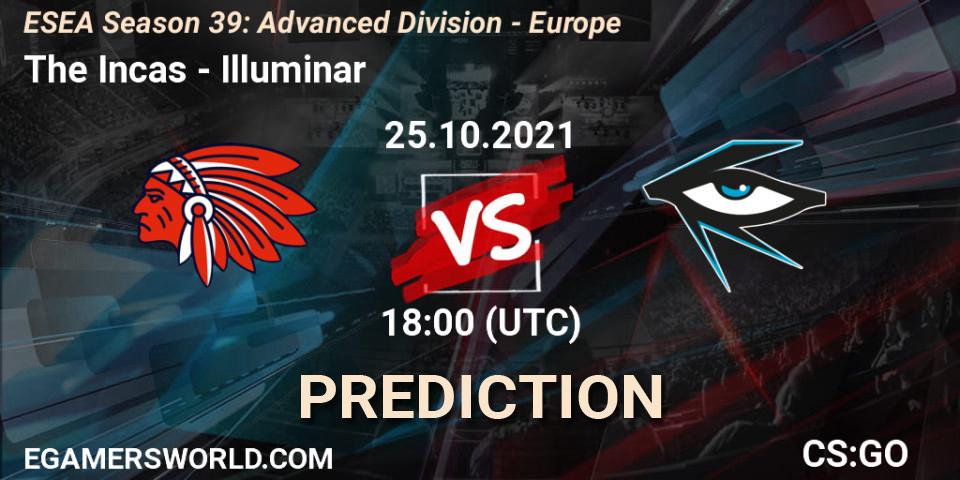 Prognose für das Spiel The Incas VS Illuminar. 25.10.2021 at 18:00. Counter-Strike (CS2) - ESEA Season 39: Advanced Division - Europe
