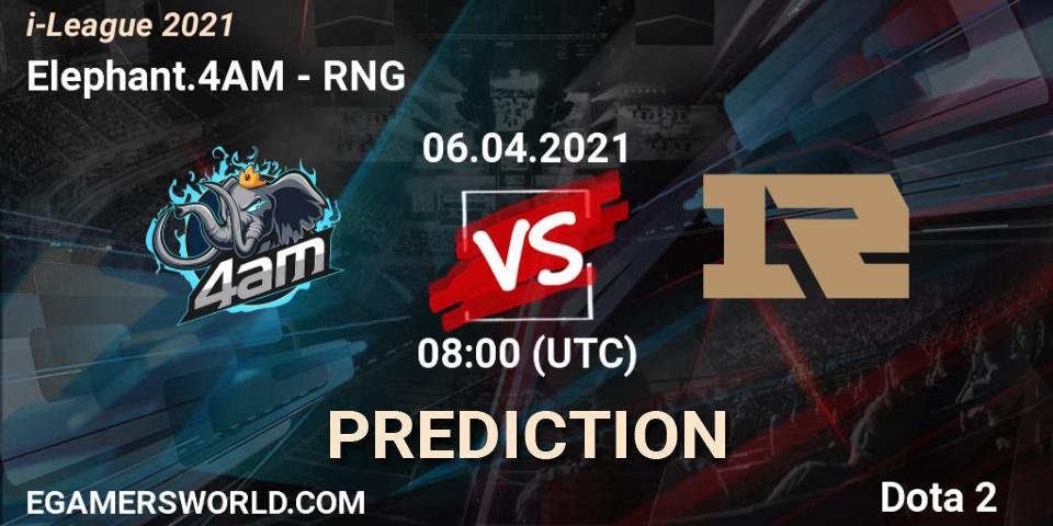 Prognose für das Spiel Elephant.4AM VS RNG. 06.04.2021 at 08:06. Dota 2 - i-League 2021 Season 1