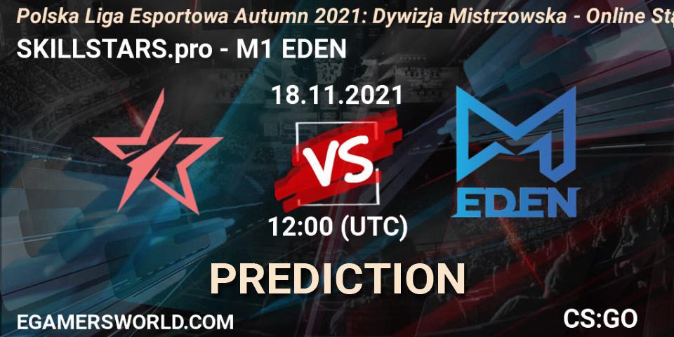 Prognose für das Spiel SKILLSTARS.pro VS M1 EDEN. 18.11.2021 at 12:00. Counter-Strike (CS2) - Polska Liga Esportowa Autumn 2021: Dywizja Mistrzowska - Online Stage
