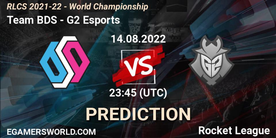 Prognose für das Spiel Team BDS VS G2 Esports. 15.08.2022 at 00:10. Rocket League - RLCS 2021-22 - World Championship