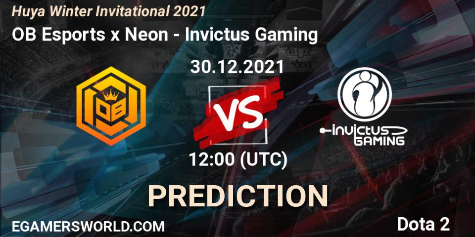 Prognose für das Spiel OB Esports x Neon VS Invictus Gaming. 30.12.2021 at 11:30. Dota 2 - Huya Winter Invitational 2021