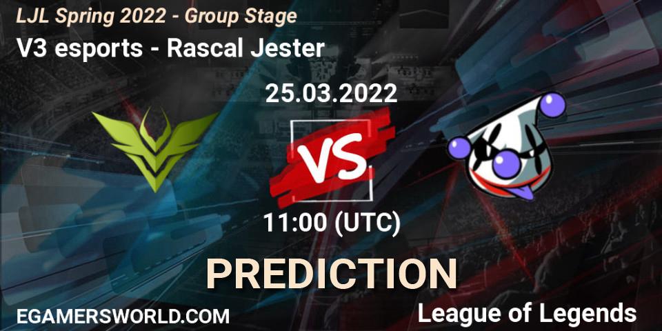 Prognose für das Spiel V3 esports VS Rascal Jester. 25.03.22. LoL - LJL Spring 2022 - Group Stage