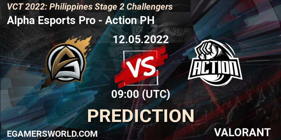 Prognose für das Spiel Alpha Esports Pro VS Action PH. 12.05.2022 at 09:45. VALORANT - VCT 2022: Philippines Stage 2 Challengers