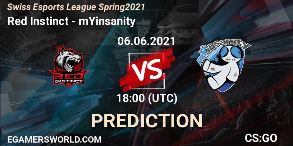 Prognose für das Spiel Red Instinct VS mYinsanity. 06.06.2021 at 18:00. Counter-Strike (CS2) - Swiss Esports League Spring 2021