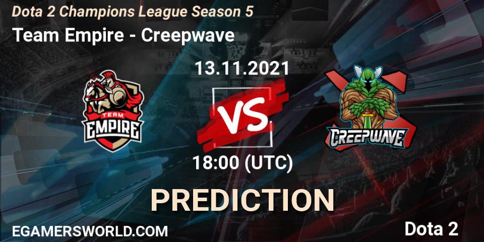 Prognose für das Spiel Team Empire VS Creepwave. 13.11.21. Dota 2 - Dota 2 Champions League 2021 Season 5