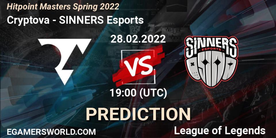 Prognose für das Spiel Cryptova VS SINNERS Esports. 28.02.2022 at 19:00. LoL - Hitpoint Masters Spring 2022