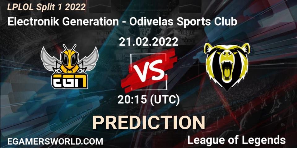 Prognose für das Spiel Electronik Generation VS Odivelas Sports Club. 21.02.2022 at 20:15. LoL - LPLOL Split 1 2022