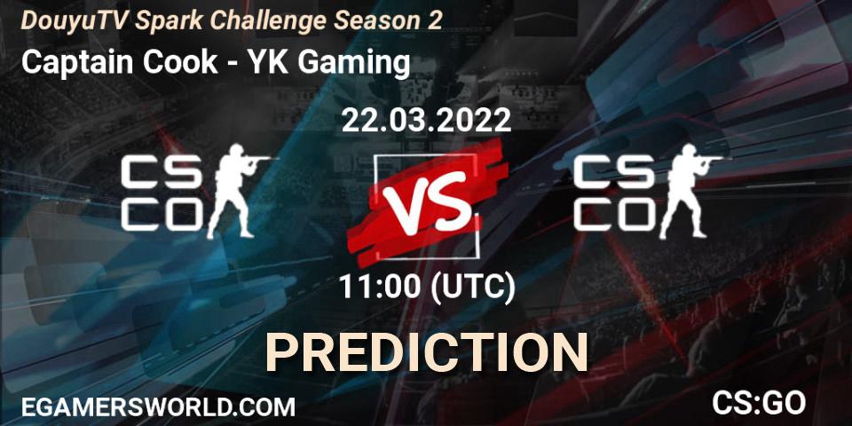 Prognose für das Spiel Captain Cook VS YK Gaming. 22.03.2022 at 11:00. Counter-Strike (CS2) - DouyuTV Spark Challenge Season 2