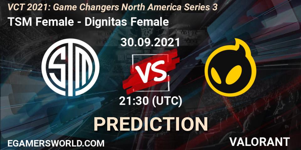 Prognose für das Spiel TSM Female VS Dignitas Female. 30.09.2021 at 21:30. VALORANT - VCT 2021: Game Changers North America Series 3