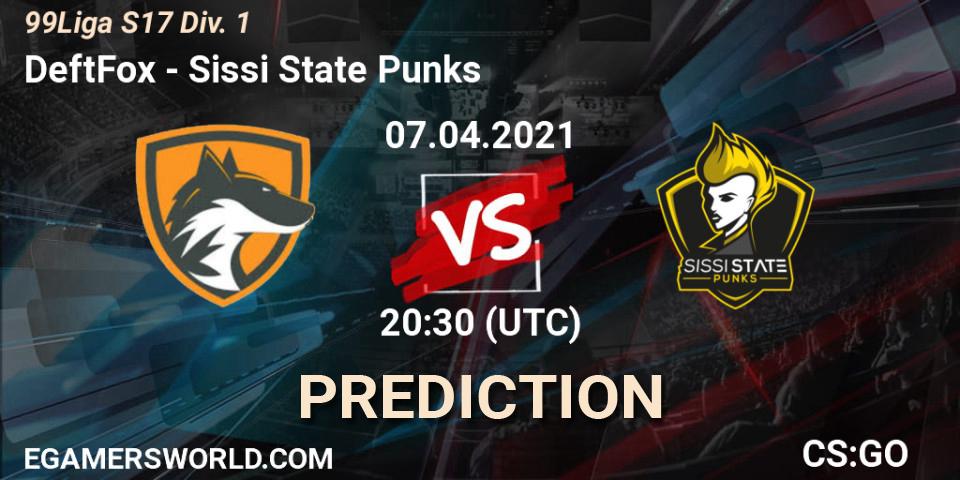 Prognose für das Spiel DeftFox VS Sissi State Punks. 07.04.2021 at 19:30. Counter-Strike (CS2) - 99Liga S17 Div. 1