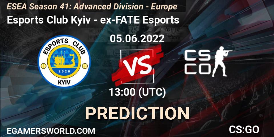 Prognose für das Spiel Esports Club Kyiv VS ex-FATE Esports. 05.06.2022 at 13:00. Counter-Strike (CS2) - ESEA Season 41: Advanced Division - Europe