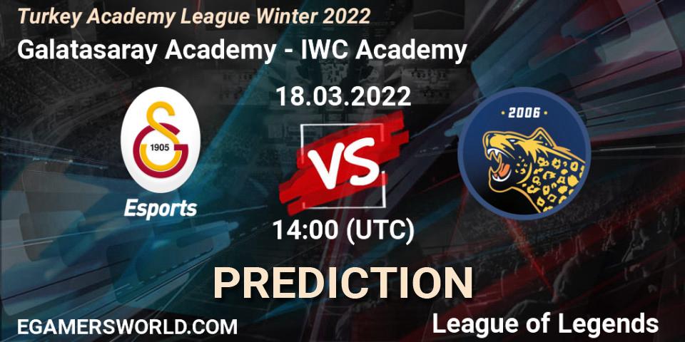 Prognose für das Spiel Galatasaray Academy VS IWC Academy. 18.03.22. LoL - Turkey Academy League Winter 2022