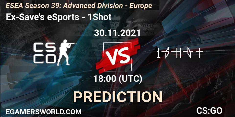 Prognose für das Spiel Ex-Save's eSports VS 1Shot. 02.12.2021 at 17:00. Counter-Strike (CS2) - ESEA Season 39: Advanced Division - Europe
