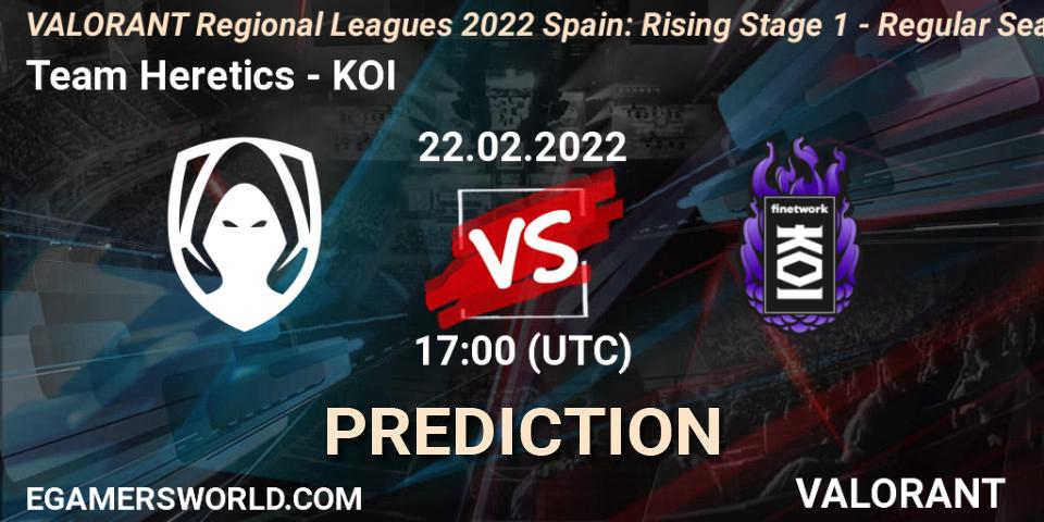 Prognose für das Spiel Team Heretics VS KOI. 23.02.2022 at 20:30. VALORANT - VALORANT Regional Leagues 2022 Spain: Rising Stage 1 - Regular Season