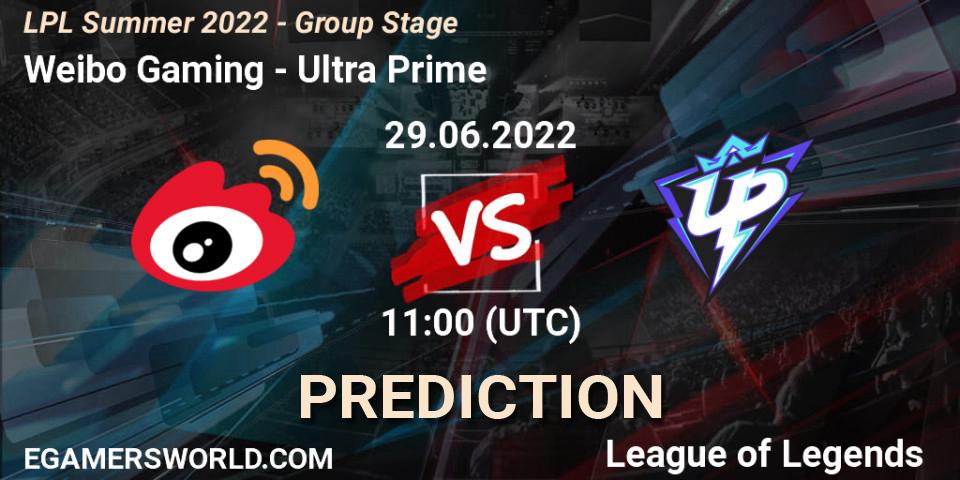 Prognose für das Spiel Weibo Gaming VS Ultra Prime. 29.06.2022 at 11:00. LoL - LPL Summer 2022 - Group Stage