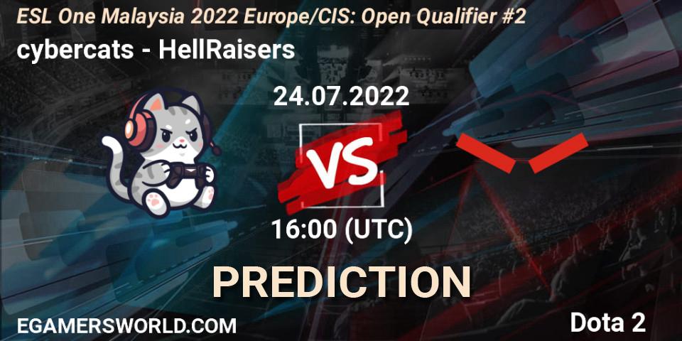 Prognose für das Spiel cybercats VS HellRaisers. 24.07.2022 at 16:09. Dota 2 - ESL One Malaysia 2022 Europe/CIS: Open Qualifier #2