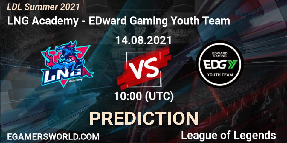 Prognose für das Spiel LNG Academy VS EDward Gaming Youth Team. 14.08.2021 at 11:25. LoL - LDL Summer 2021