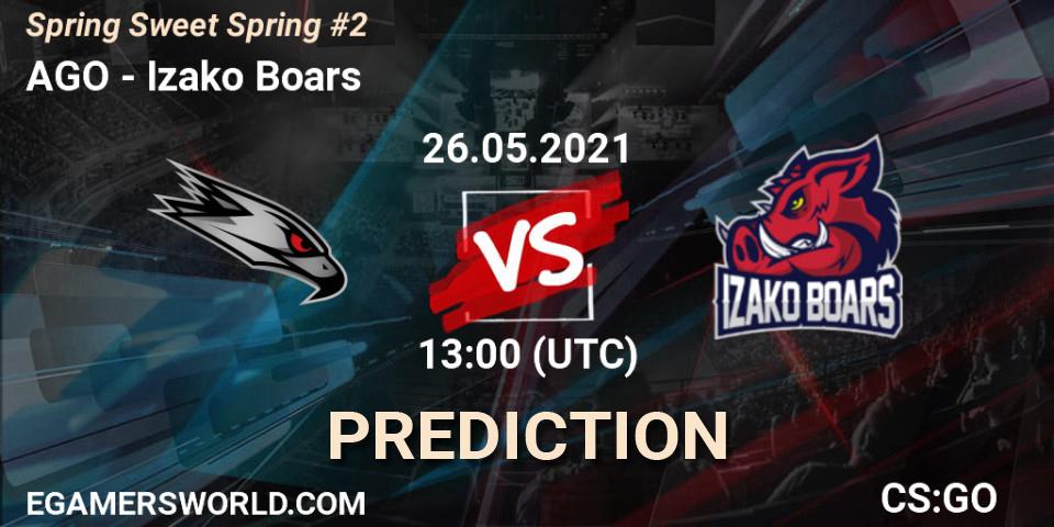 Prognose für das Spiel AGO VS Izako Boars. 26.05.2021 at 13:40. Counter-Strike (CS2) - Spring Sweet Spring #2